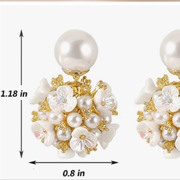 Shell Flower Ball Pearl Double Sided Stud Front Back Earrings - Picture 5 of 5